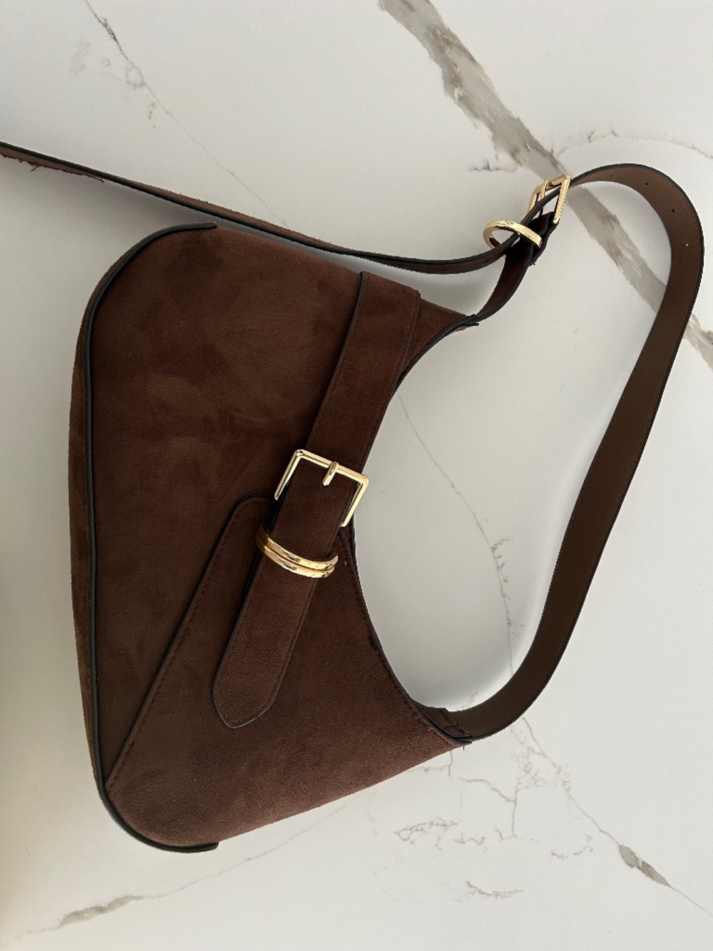 Chocolate Brown Shoulder Bag with Gold Hardware